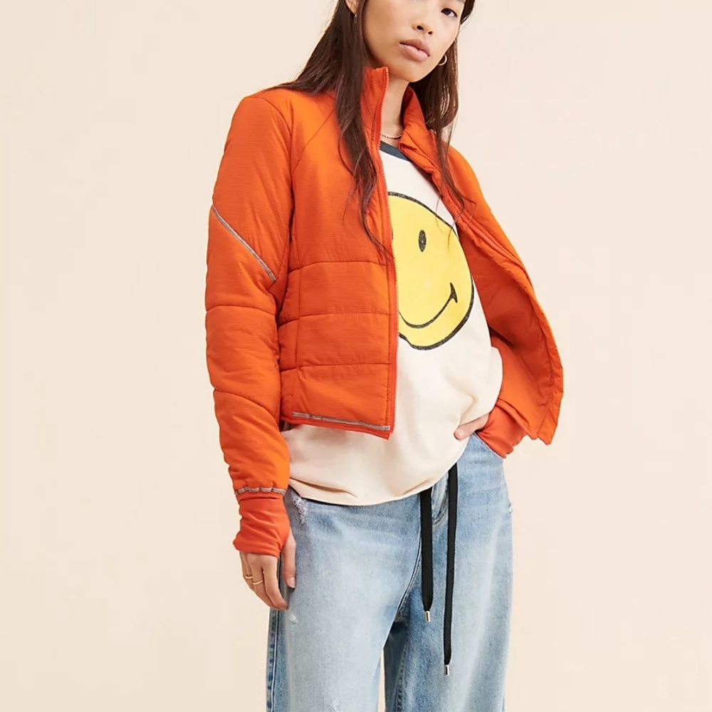 Free People Orange Puffer Jacket